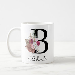 Modern Pink Boho Girly Floral Initial B Coffee Mug