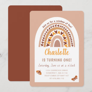 Modern Pink Boho Rainbow 1st Birthday Invitation