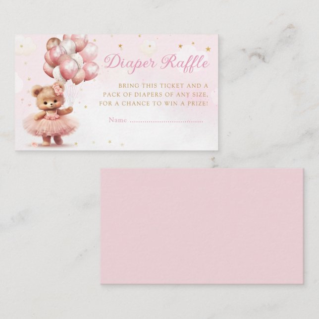 Modern Pink Boho Teddy Bear Diaper Raffle Ticket Enclosure Card (Front/Back)