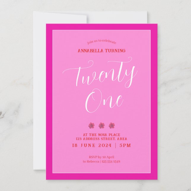 Modern Pink Bold 21st Birthday Invitation (Front)