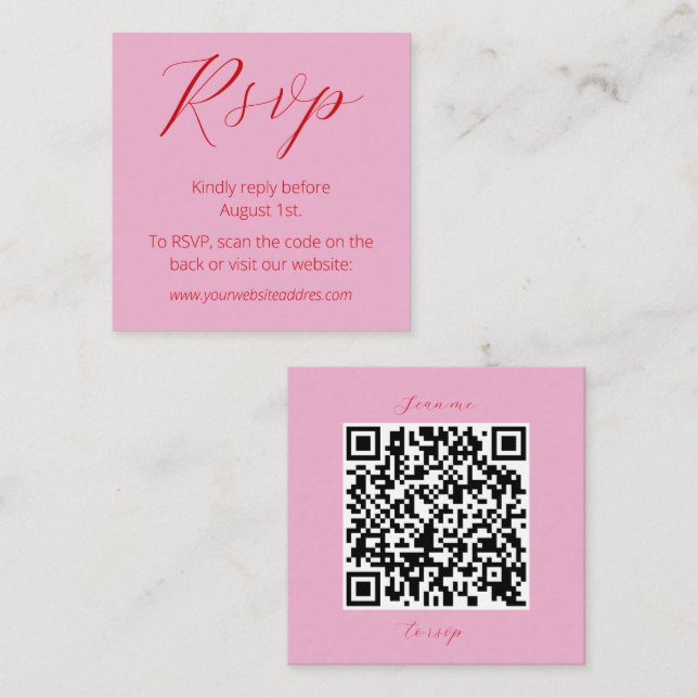 Modern pink bold red QR code wedding Enclosure Card (Front/Back)