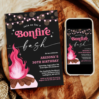 Modern Pink Bonfire Invitation - Bonfire Bash