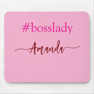 Modern Pink Boss Lady & Name best Girly Gift Mouse Mat