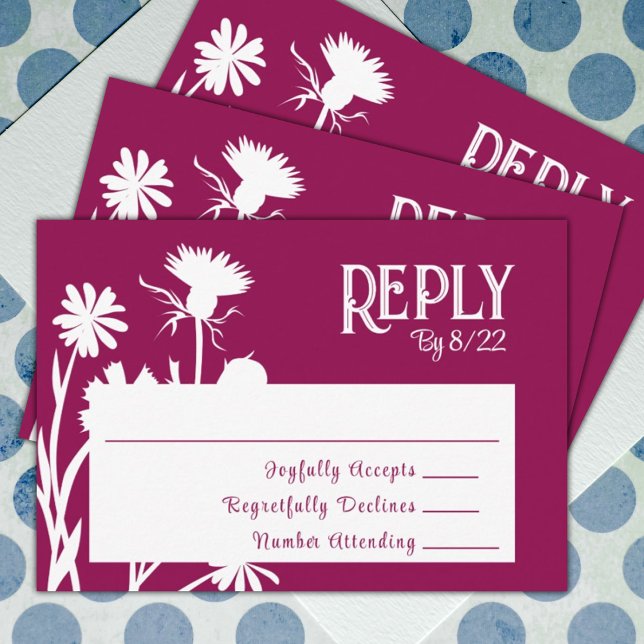 Modern Pink Botanical RSVP Card (red mauve pink burgundy floral bat mitzvah rsvp reply response enclosure cards)
