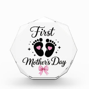 Modern Pink Bow 1st Mother's Day Typography Photo Block