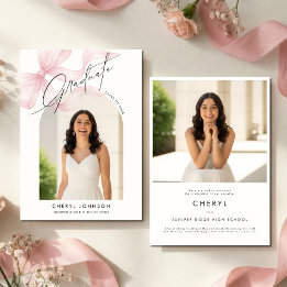 Modern Pink Bow 2 Photo Graduation Announcement