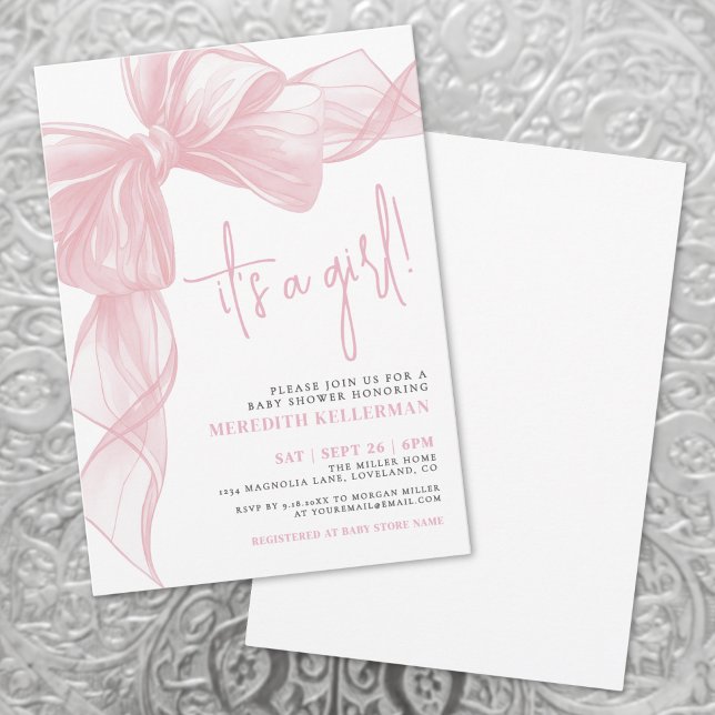 Modern Pink Bow Baby Shower Invitation (Modern Pink Bow Baby Shower Invitation)