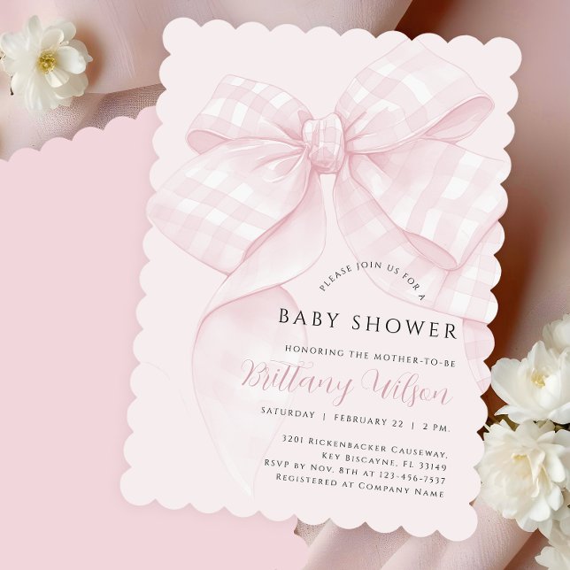 Modern Pink Bow Baby Shower Invitation (Creator Uploaded)
