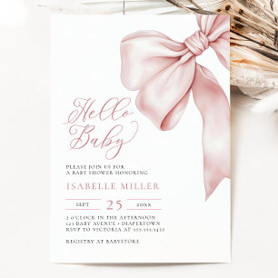 Modern Pink Bow Baby Shower Invitation