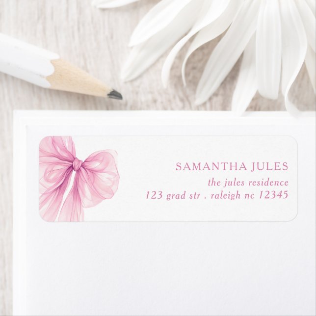 Modern Pink Bow Baby Shower Return Address (Insitu)