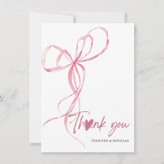 Modern Pink Bow Baby Shower Ribbon Heart Thank You Card