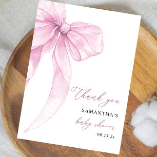 Modern Pink Bow Baby Shower  Thank You Card