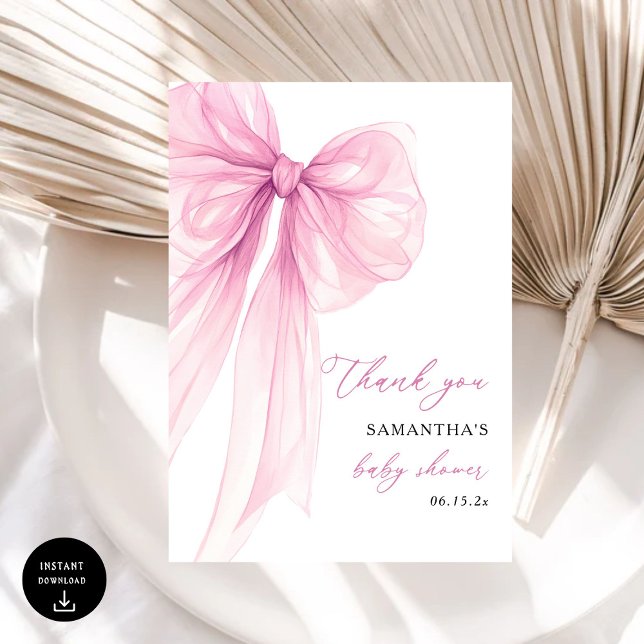 Modern Pink Bow Baby Shower  Thank You Card (Creator Uploaded)