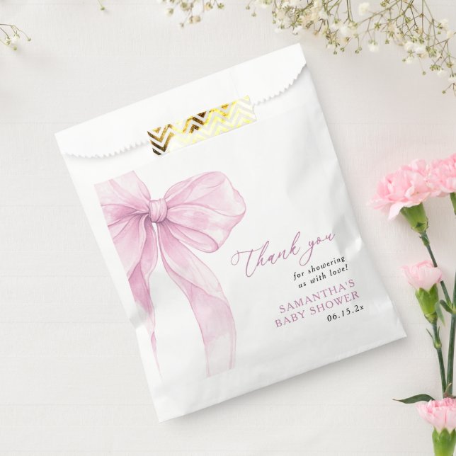 Modern Pink Bow Baby Shower Thank You Favour Bags (Sealed)