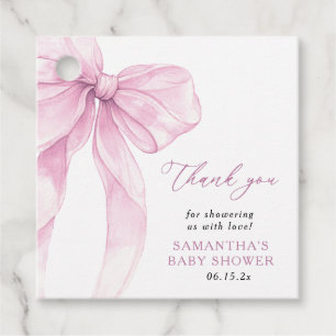 Modern Pink Bow Baby Shower Thank You Favour Tags