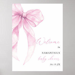Modern Pink Bow Baby Shower Welcome Poster