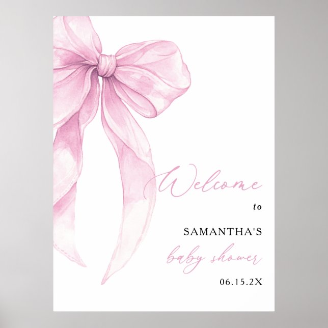 Modern Pink Bow Baby Shower Welcome Poster (Front)
