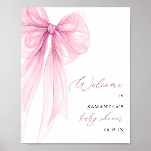 Modern Pink Bow Baby Shower Welcome Poster