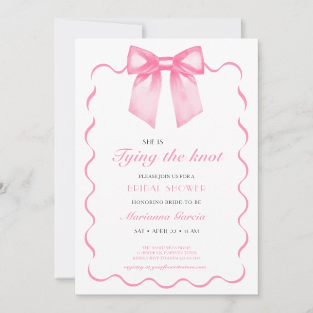Modern Pink Bow Bridal Shower Invitation (Front)
