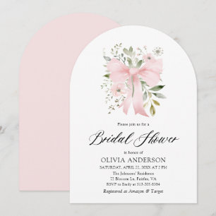 Modern Pink Bow Coquette Floral Bridal Shower Invitation