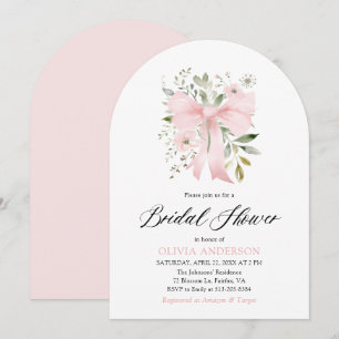 Modern Pink Bow Coquette Floral Bridal Shower Invitation