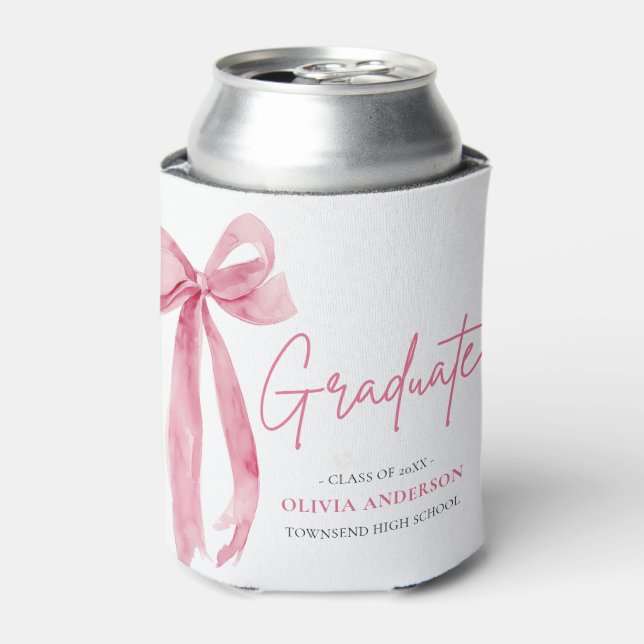 Modern Pink Bow Coquette Graduate Graduation Can Cooler (Can Front)