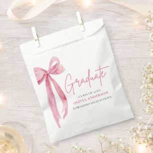 Modern Pink Bow Coquette Graduate Graduation Favour Bags