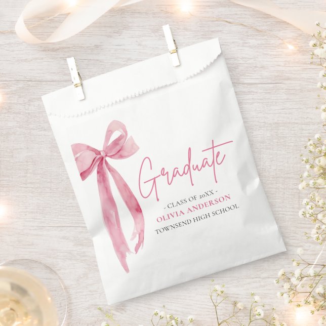 Modern Pink Bow Coquette Graduate Graduation Favour Bags (Clipped)