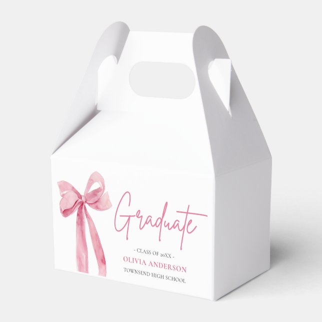 Modern Pink Bow Coquette Graduate Graduation Favour Box (Front Side)