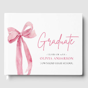 Modern Pink Bow Coquette Graduate Graduation Guest Book
