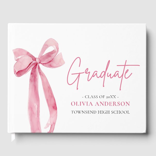 Modern Pink Bow Coquette Graduate Graduation Guest Book (Front)