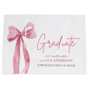 Modern Pink Bow Coquette Graduate Graduation Large Gift Bag