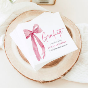 Modern Pink Bow Coquette Graduate Graduation Napkin