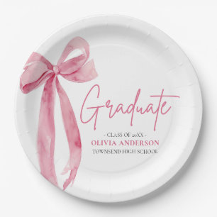 Modern Pink Bow Coquette Graduate Graduation Paper Plate