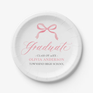 Modern Pink Bow Coquette Graduate Graduation Paper Plate
