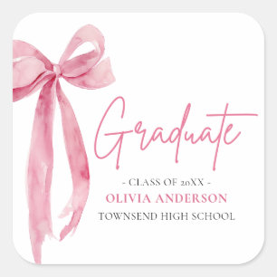 Modern Pink Bow Coquette Graduate Graduation Square Sticker