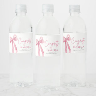 Modern Pink Bow Coquette Graduate Graduation Water Bottle Label