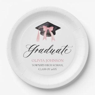 Modern Pink Bow Coquette Graduation Cap Graduate Paper Plate