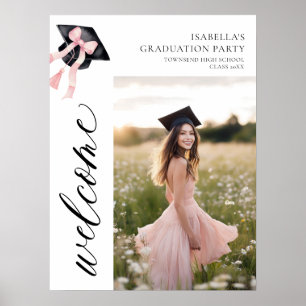 Modern Pink Bow Coquette Graduation Cap Welcome Poster