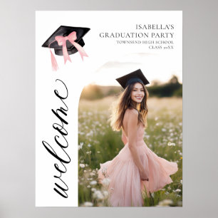 Modern Pink Bow Coquette Graduation Cap Welcome Poster