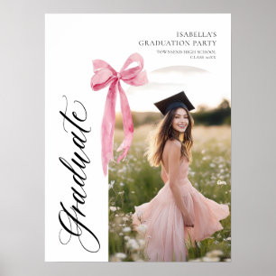 Modern Pink Bow Coquette Graduation Cap Welcome Poster