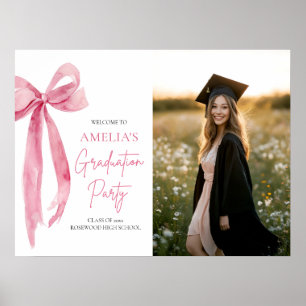 Modern Pink Bow Coquette Graduation Party Welcome Poster
