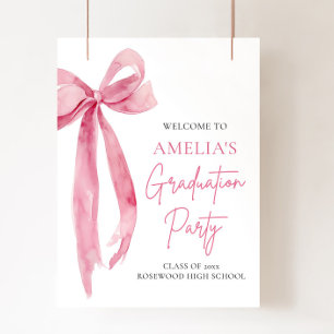Modern Pink Bow Coquette Graduation Party Welcome Poster