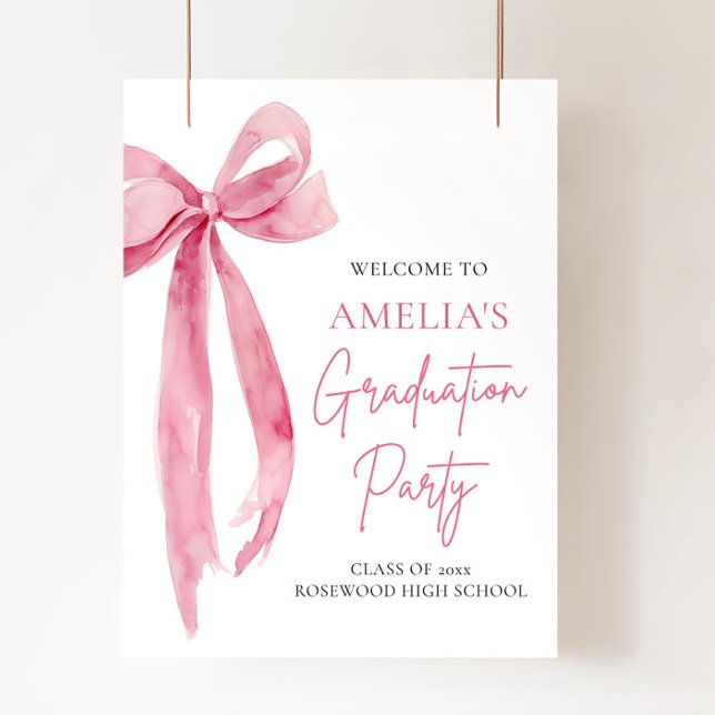 Modern Pink Bow Coquette Graduation Party Welcome Poster (Creator Uploaded)