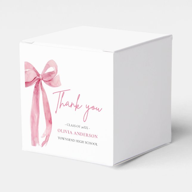 Modern Pink Bow Coquette Thank you Graduation Favour Box (Front Side)