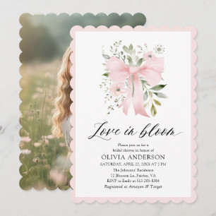 Modern Pink Bow Floral Love in Bloom Bridal Shower Invitation