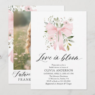 Modern Pink Bow Floral Love in Bloom Bridal Shower Invitation
