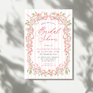Modern Pink Bow Floral Roses Bridal Shower Invitation