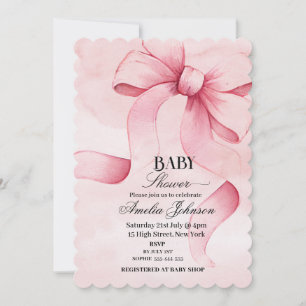 Modern Pink Bow Girl Baby Shower Invitation