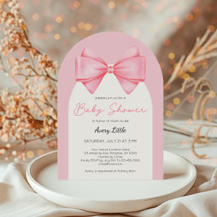 Modern Pink Bow Girl Baby Shower Invitation